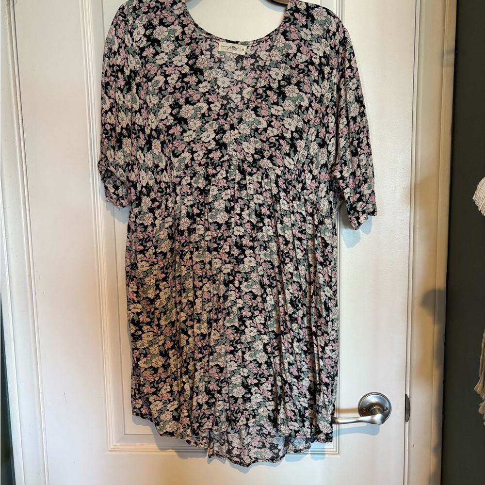 Natural Life Pastel Floral V-Neck Shirt Dress with pockets